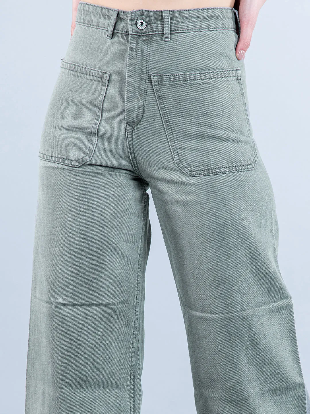 Two Pocket Olive Flared Jeans For Women