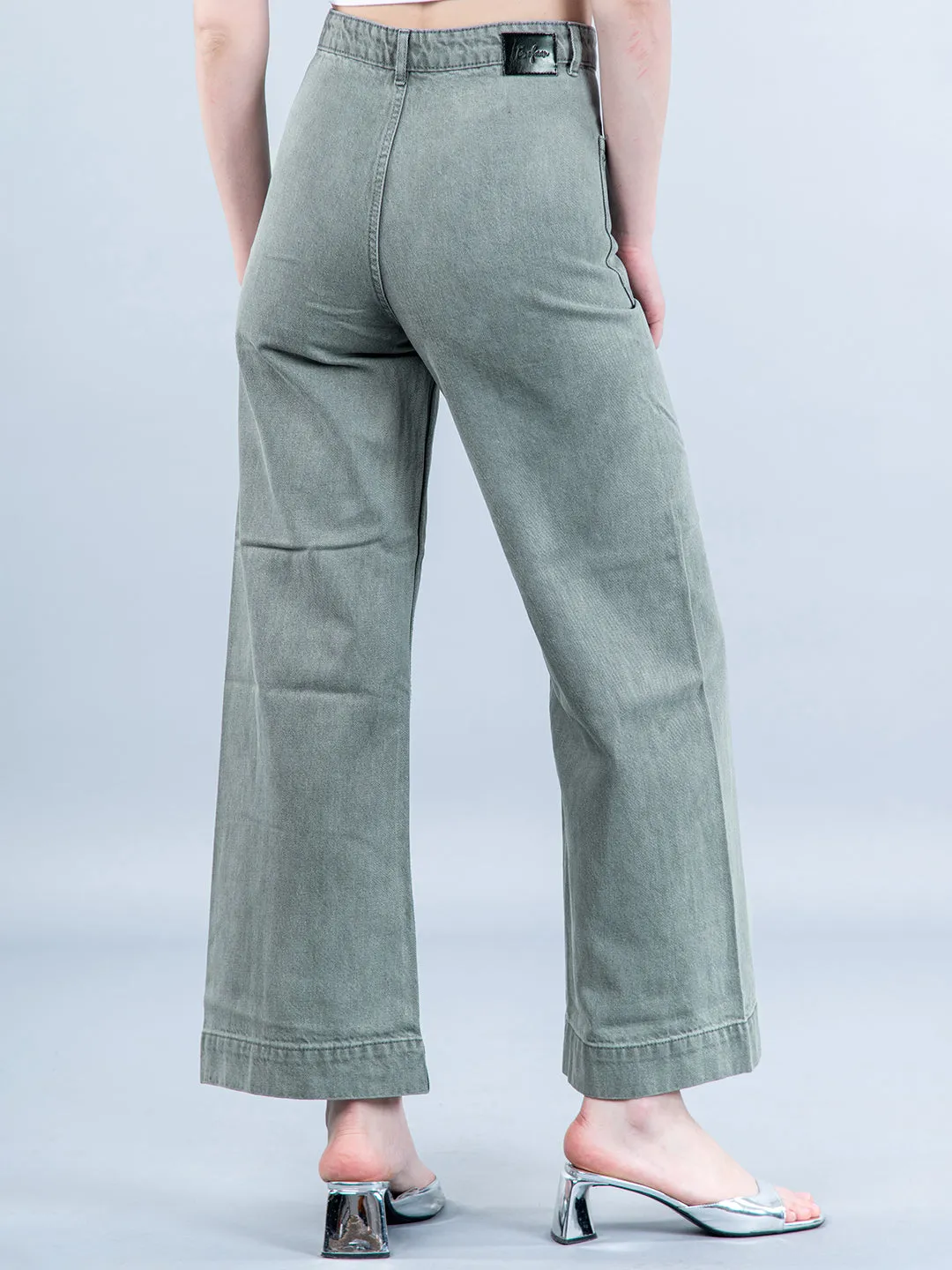 Two Pocket Olive Flared Jeans For Women