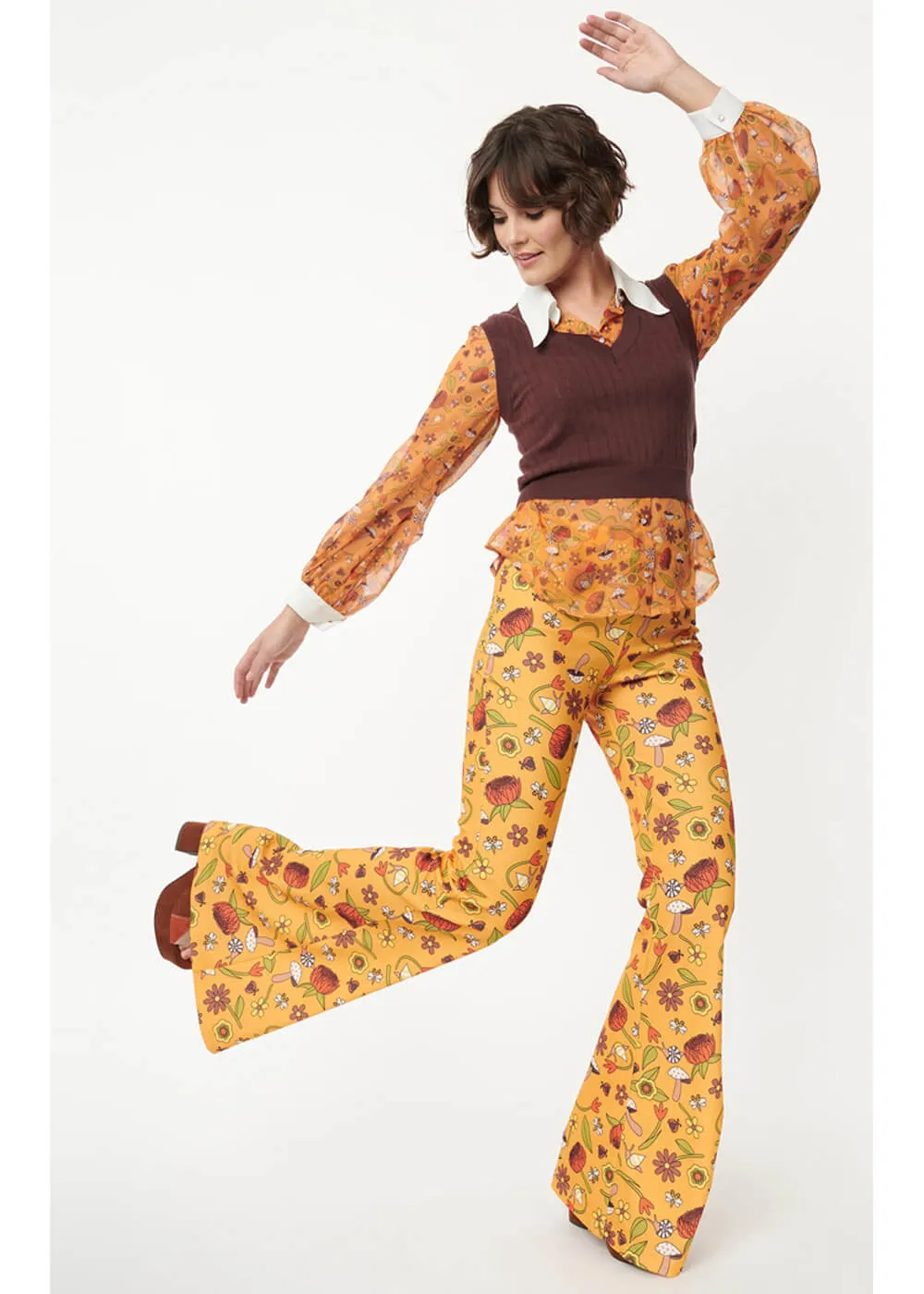 Unique Vintage Smak Parlor Garden Party Find Your Flare 70's Trousers Mustard