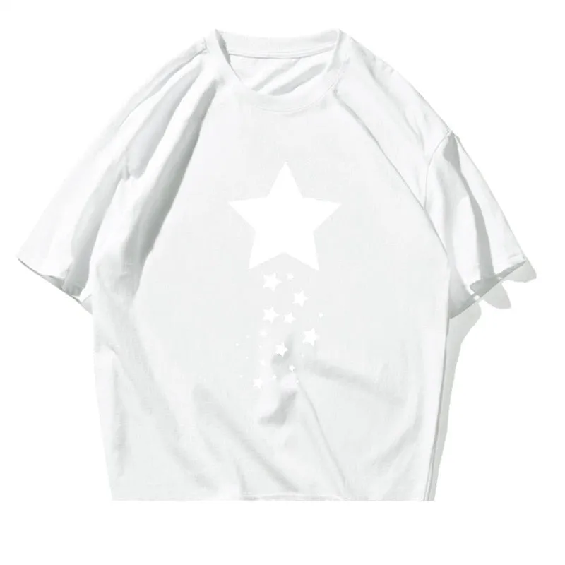 Unisex Summer Casual Cotton Star Printed Short Sleeve Artful T-shirts