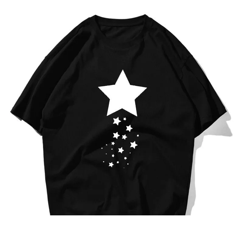 Unisex Summer Casual Cotton Star Printed Short Sleeve Artful T-shirts