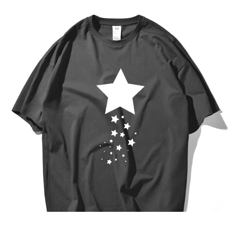 Unisex Summer Casual Cotton Star Printed Short Sleeve Artful T-shirts