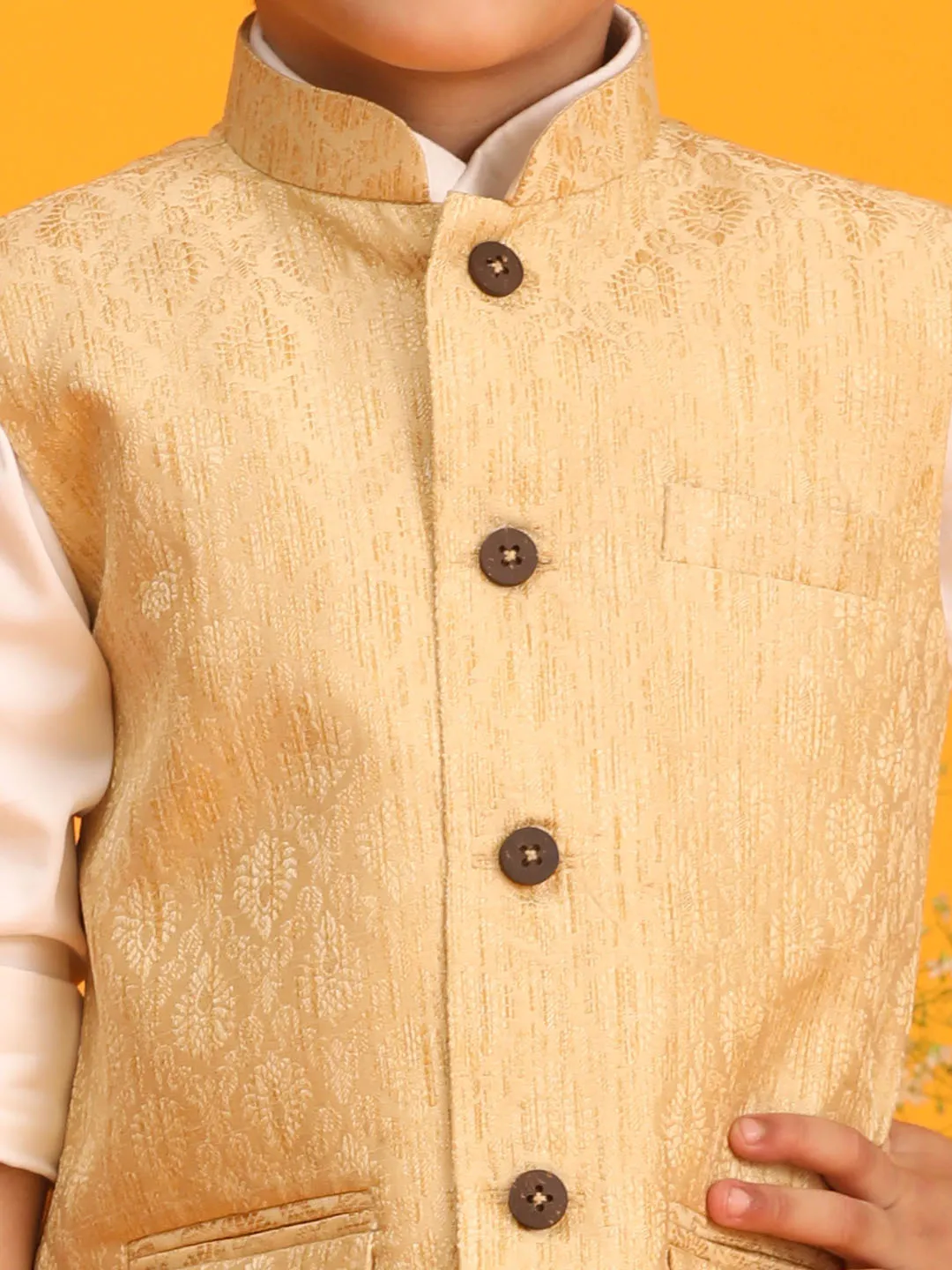 VASTRAMAY Baap Beta Jacquard Silk Double Flap Pocket Jacket Set