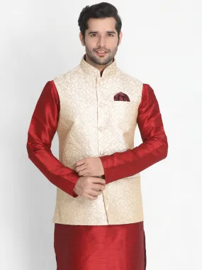 VASTRAMAY Men's Beige Silk Blend Ethnic Jacket