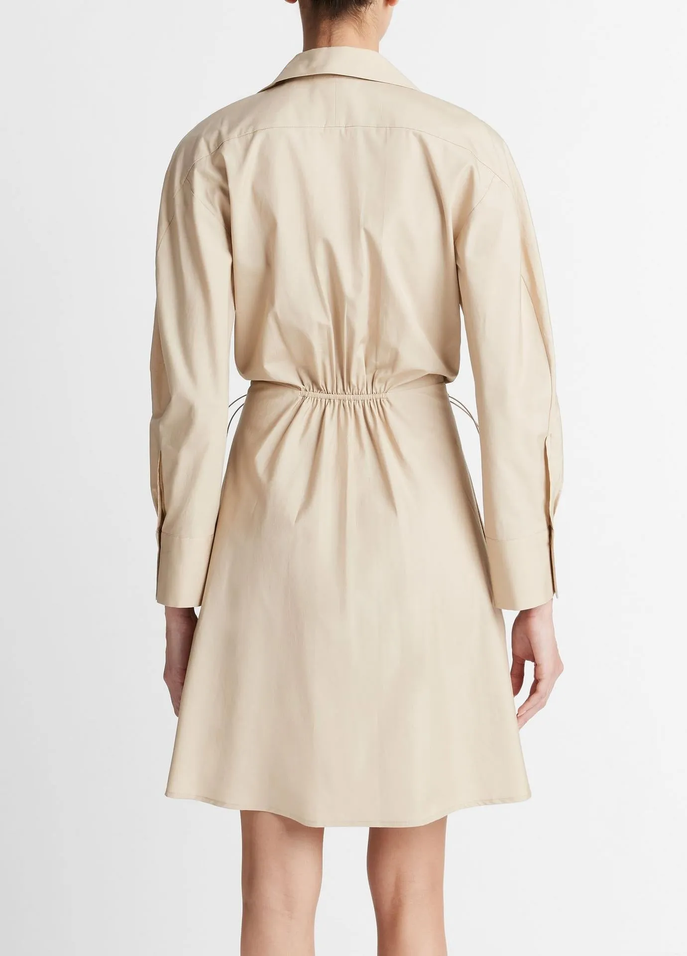 Vince Drawcord Ruched Shirt Dress in White Oak