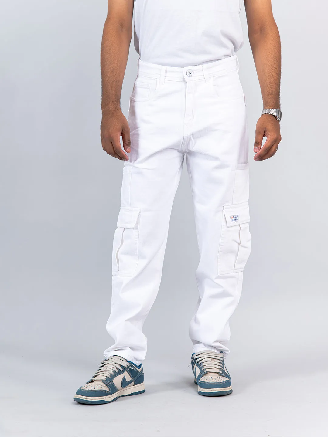 White Cargo Baggy Fit Denim Jeans