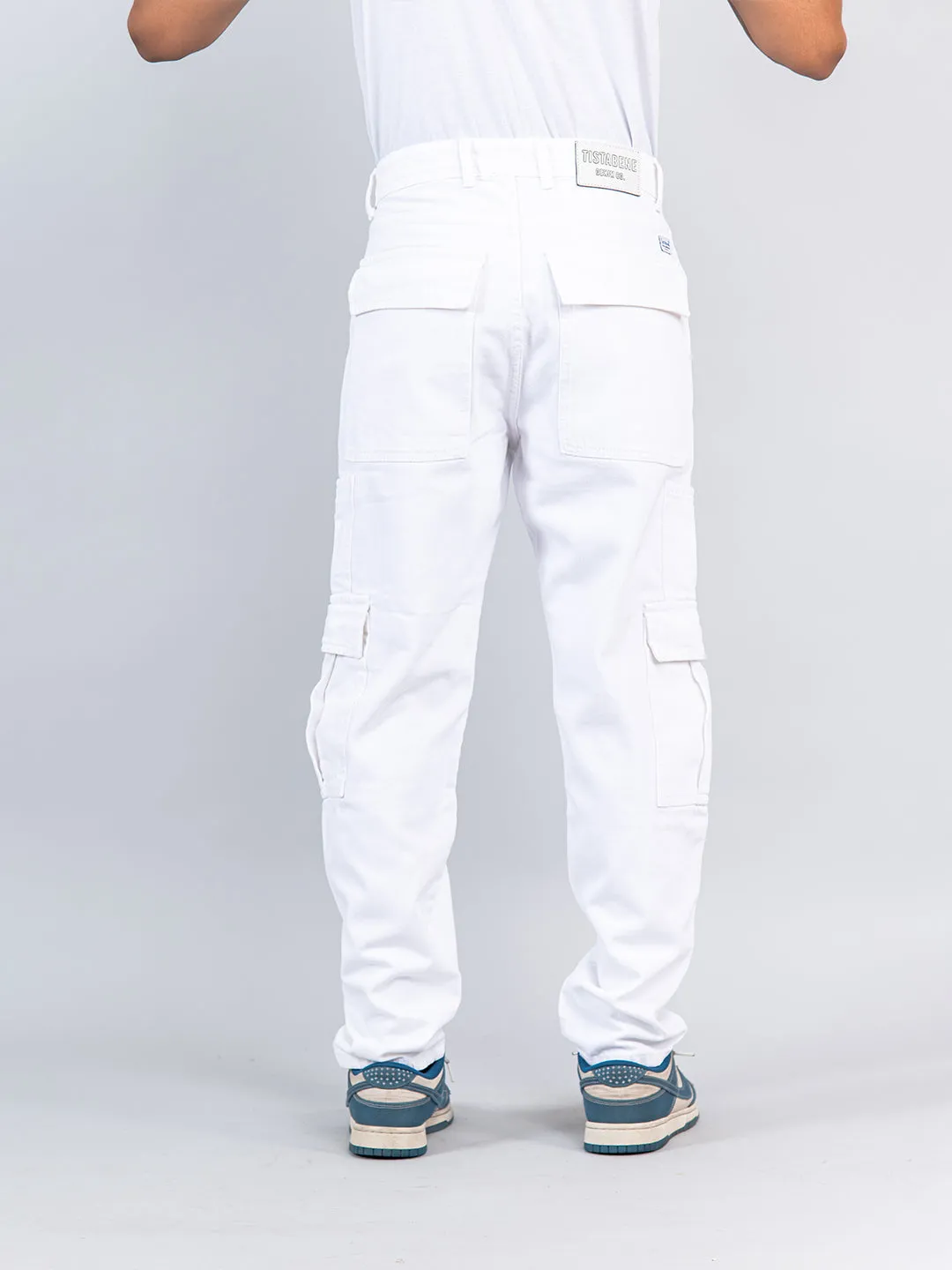 White Cargo Baggy Fit Denim Jeans