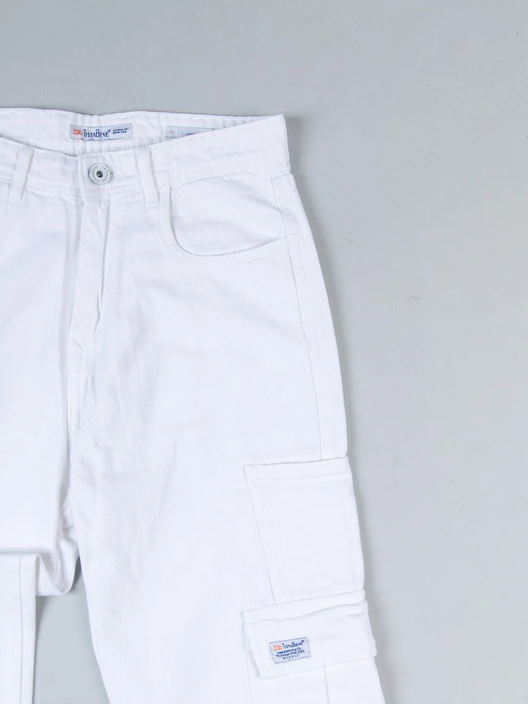 White Cargo Baggy Fit Denim Jeans