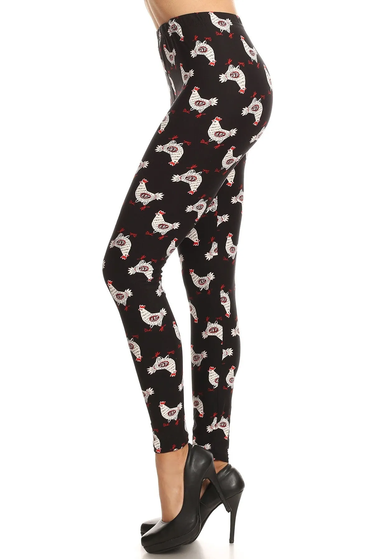 Women's 3 X 5X Chicken with Eggs Pattern Printed Leggings