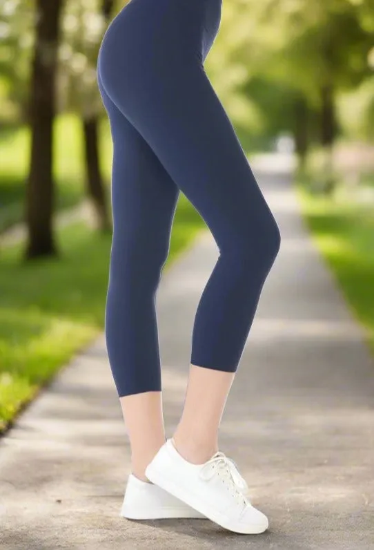 Womens Blue Ankle Length Leggings, Soft Yoga Pants, Sizes 0-20, Yoga Waist, Navy Blue