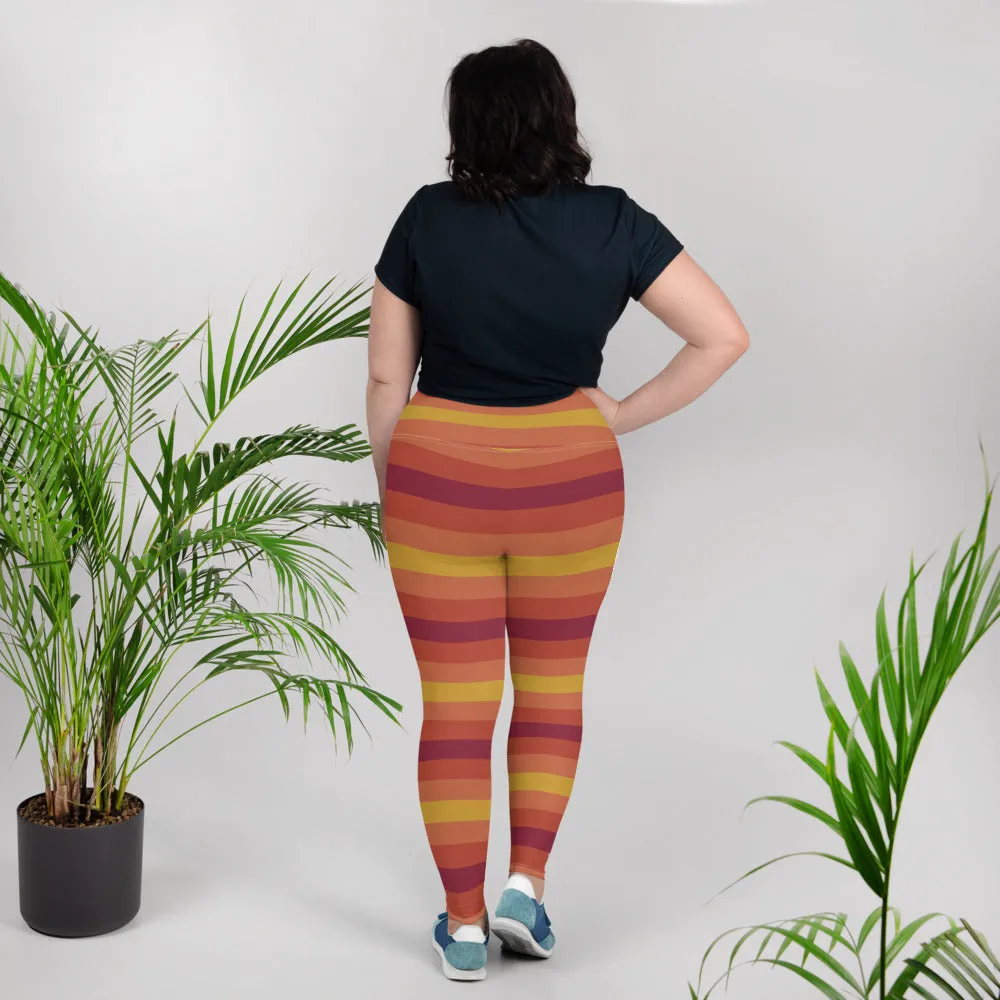 Women's High Waist Plus Size Striped Autumn Leggings Yoga Pants