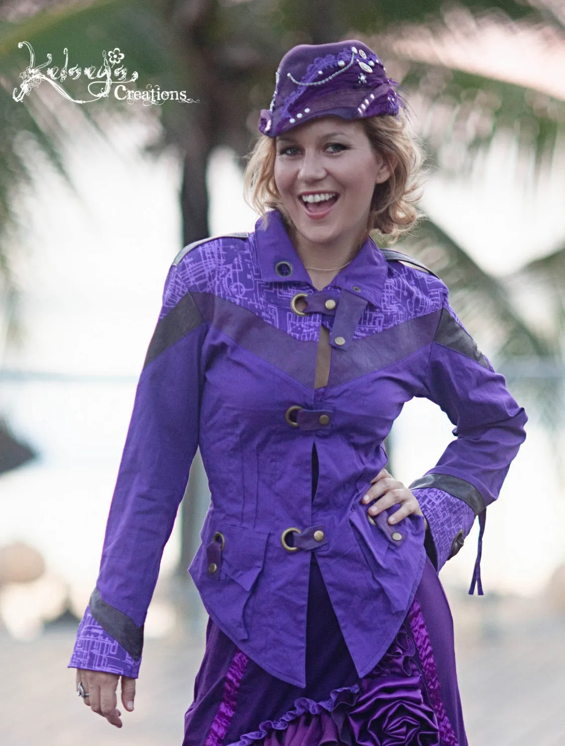 Womens Jacket - Small/Medium, Purple Steampunk Jacket  Burning Man Edwardian Victorian Era Military Pinup Inspired Milly Jacket