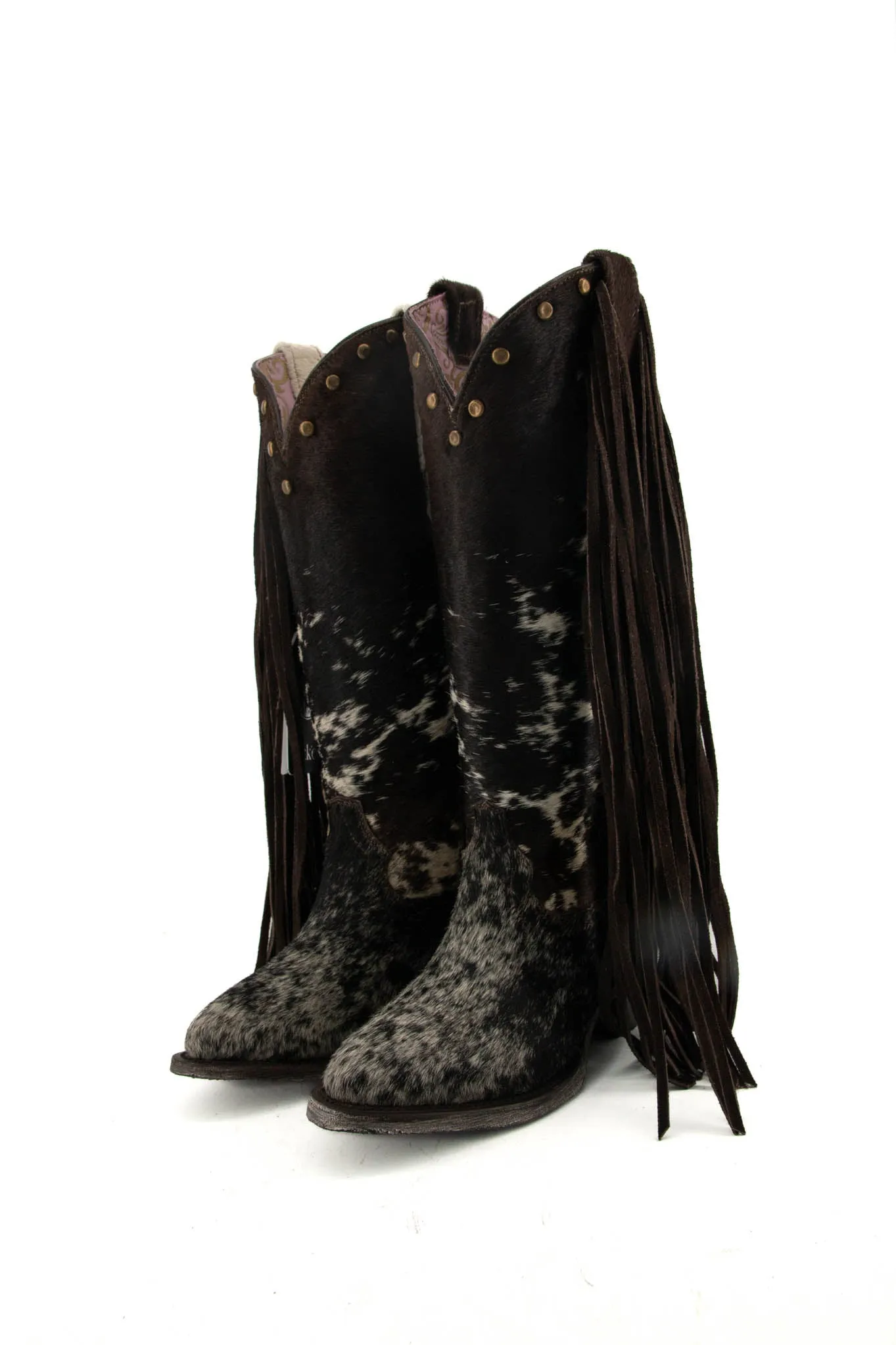 Women’s Midi Semi Oval Cowhide Fringe Cowgirl Boot Size 6 Box N1