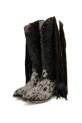 Women’s Midi Semi Oval Cowhide Fringe Cowgirl Boot Size 8.5 Box N1