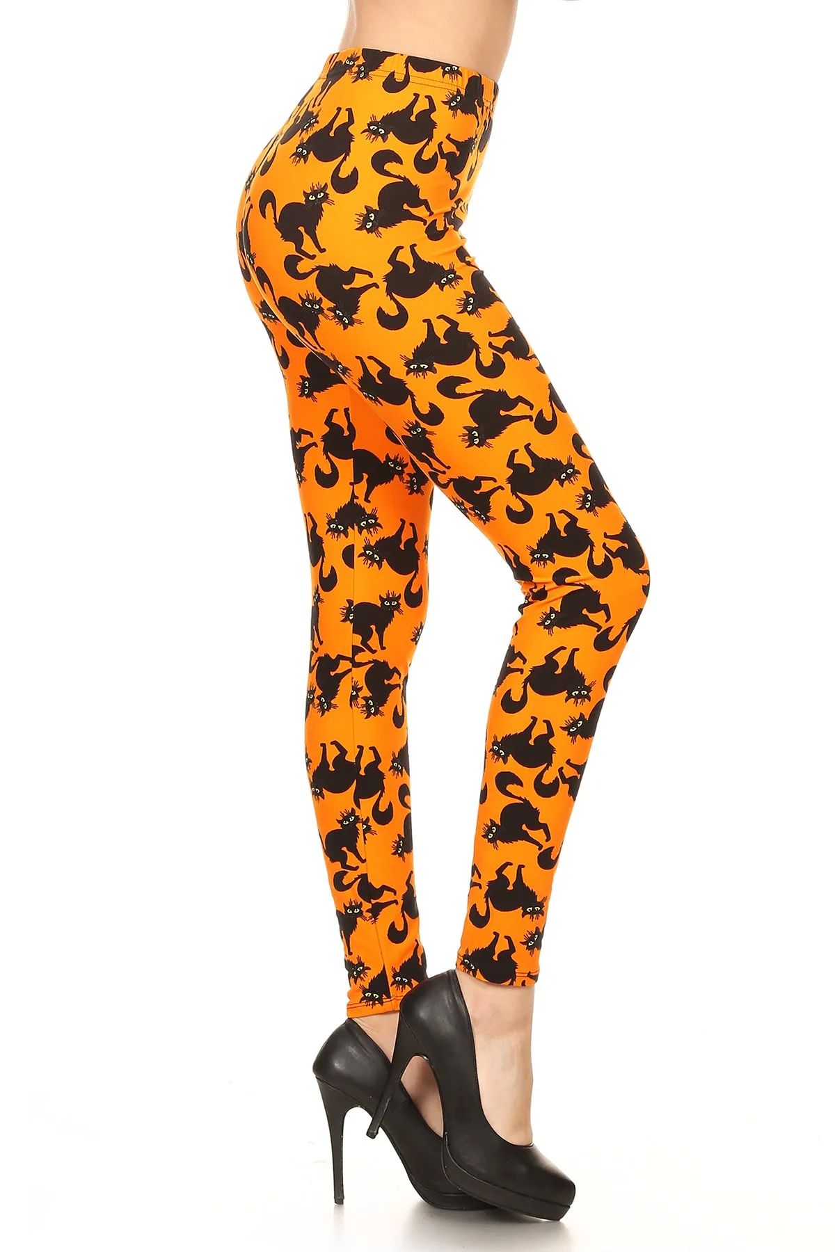 Women's PLUS Black Cats Animal Pattern Printed Leggings