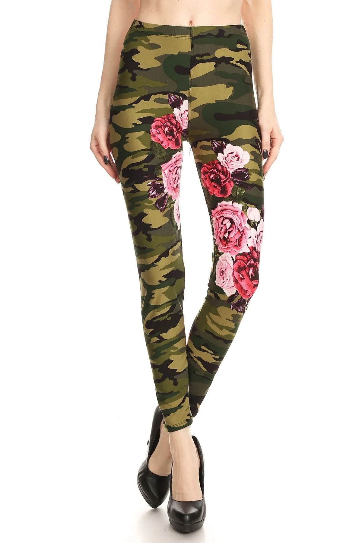 Women's Regular Camo Pink Rose Pattern Printed Leggings