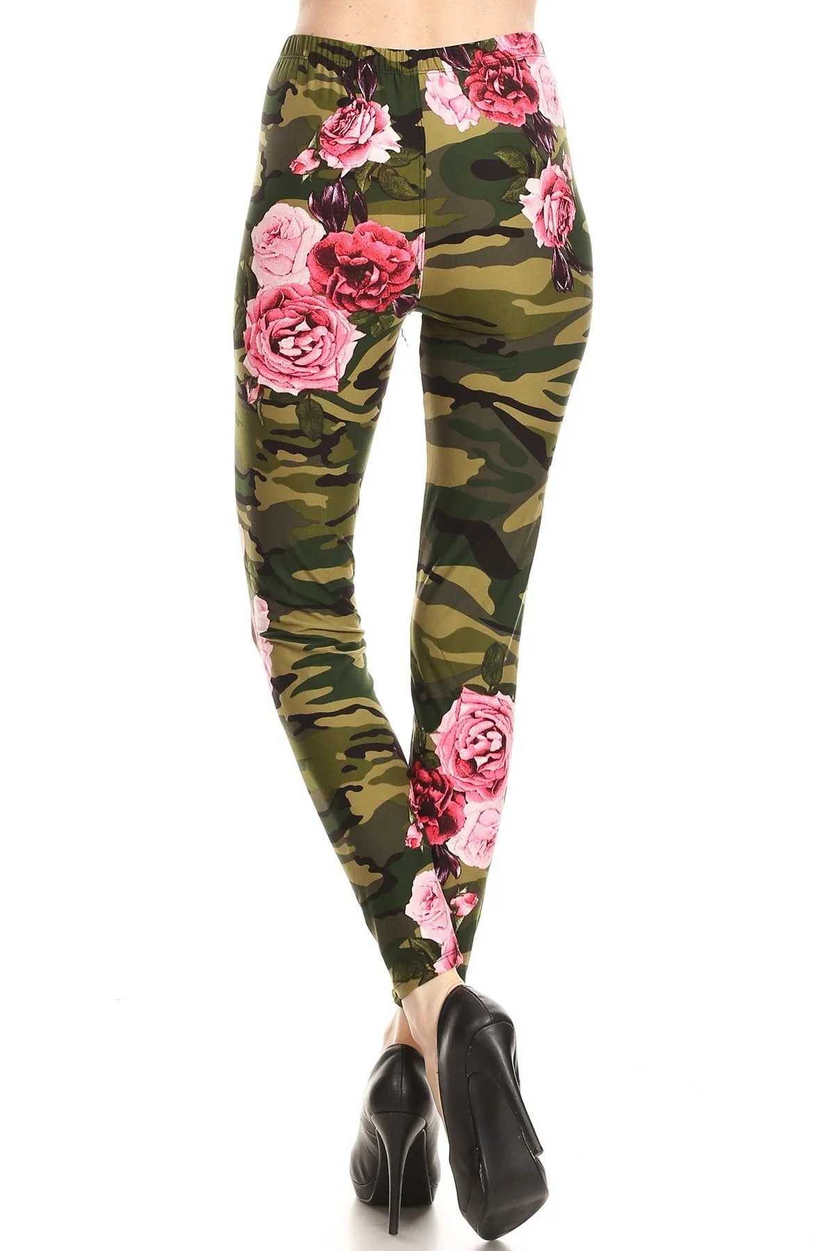 Women's Regular Camo Pink Rose Pattern Printed Leggings