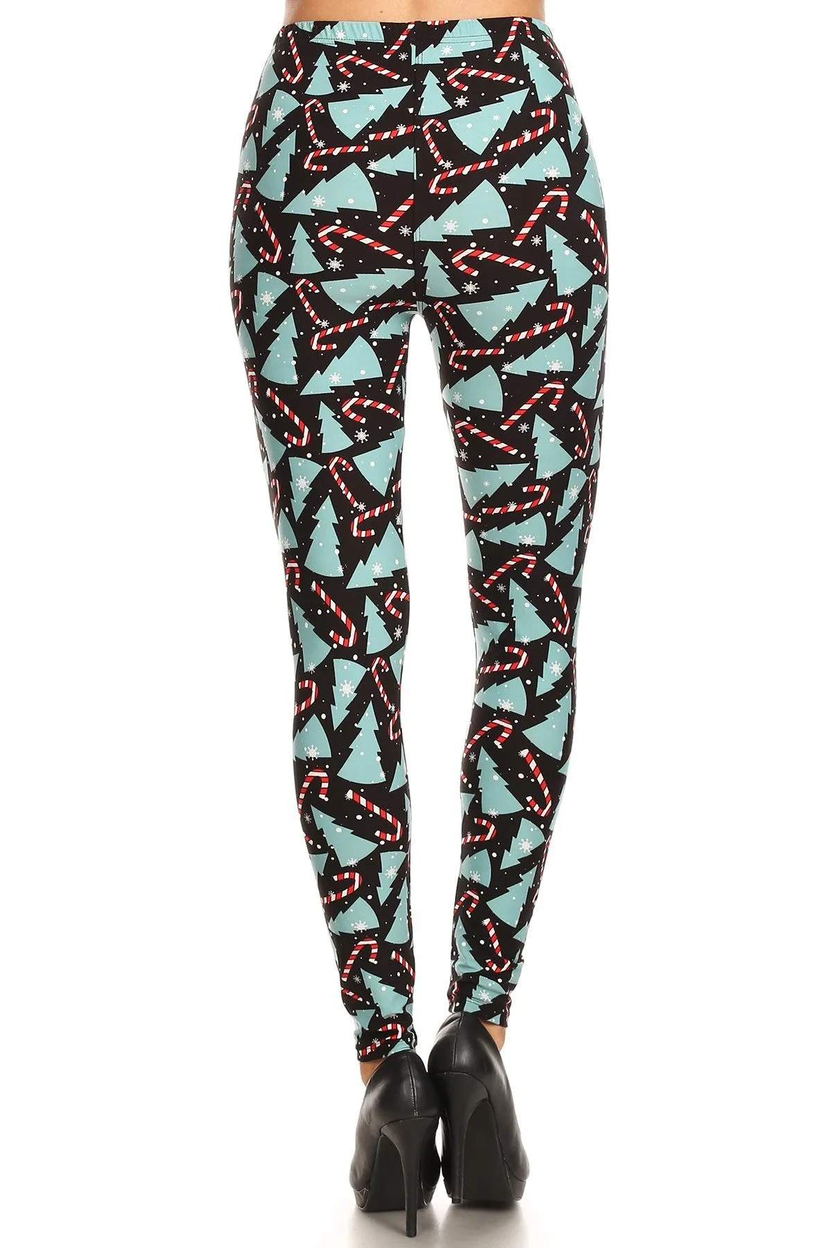 Women's Regular Candy Cane Christmas Tree Pattern Printed Leggings