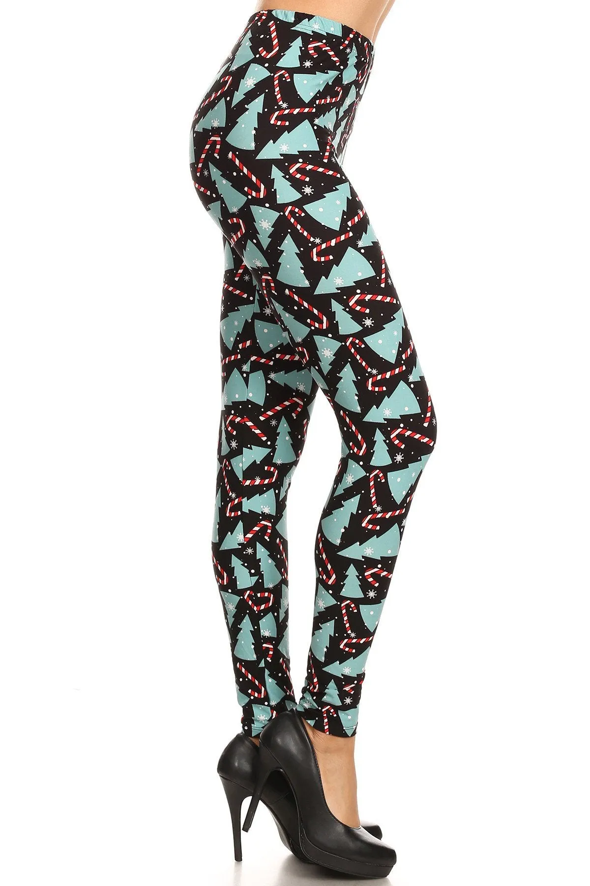 Women's Regular Candy Cane Christmas Tree Pattern Printed Leggings