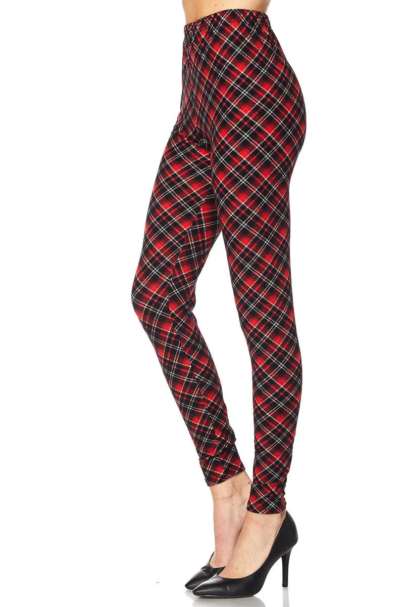 Women's Regular Christmas Plaid Red Pattern Printed Leggings