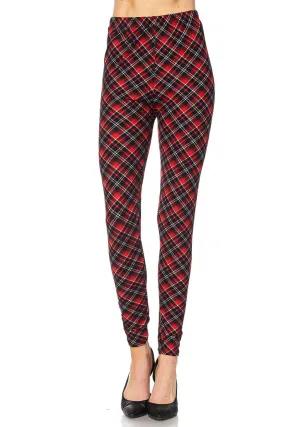 Women's Regular Christmas Plaid Red Pattern Printed Leggings