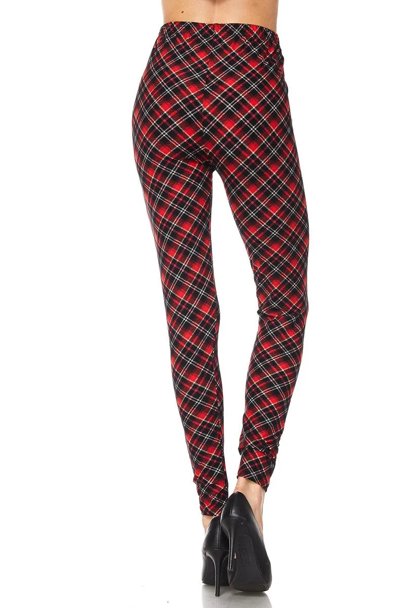 Women's Regular Christmas Plaid Red Pattern Printed Leggings