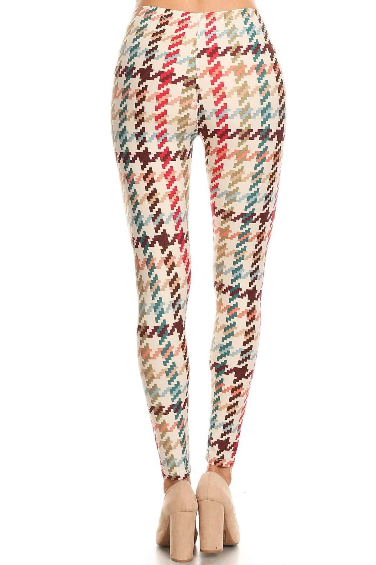 Women's Regular Colorful Houndstooth Pattern Printed Leggings