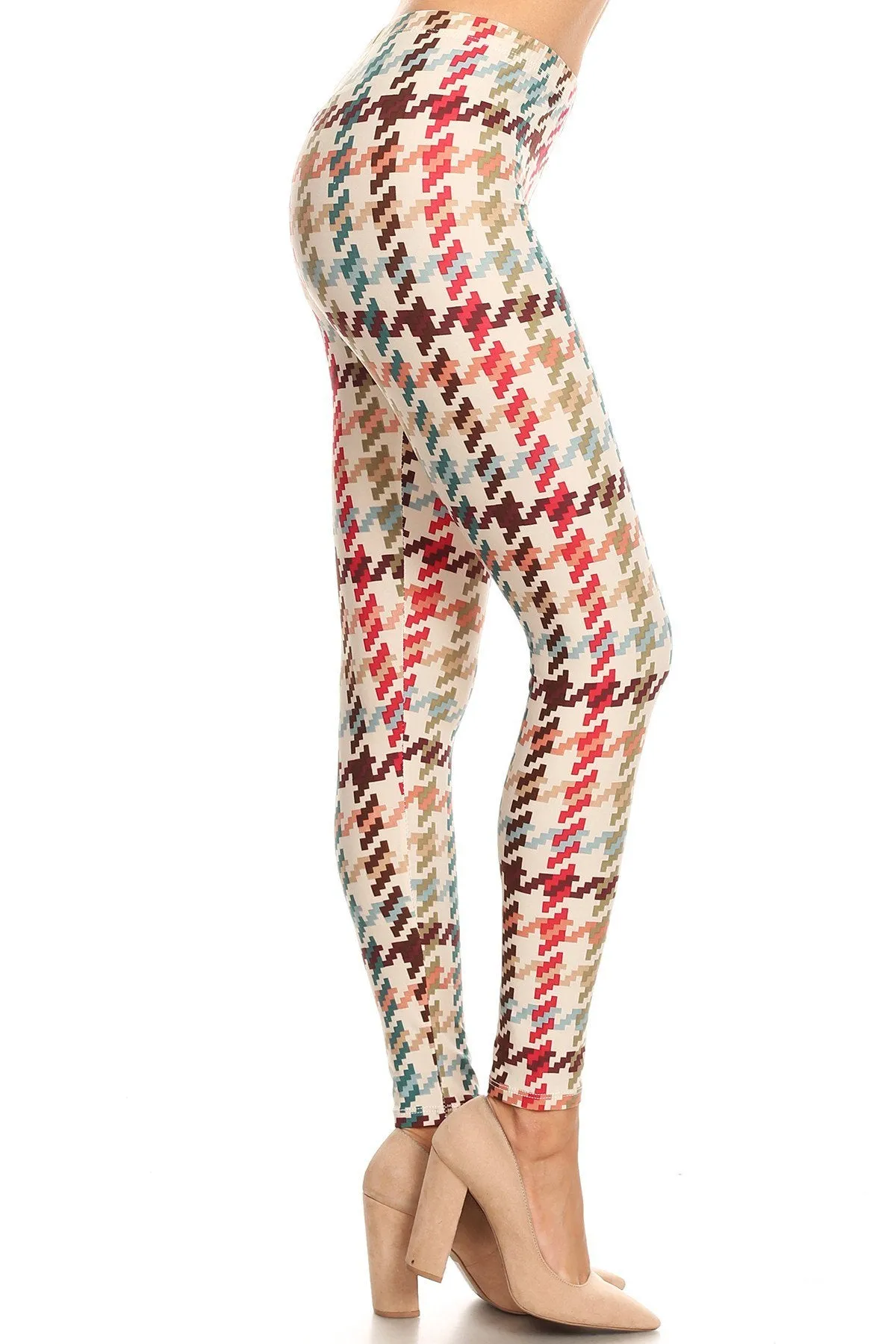 Women's Regular Colorful Houndstooth Pattern Printed Leggings