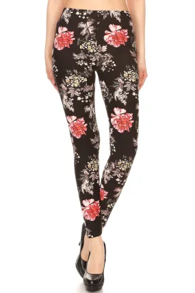 Women's Regular Red Big Yellow Small Flower Pattern Printed Leggings