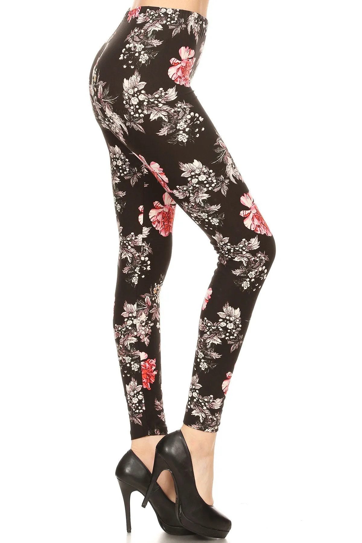 Women's Regular Red Big Yellow Small Flower Pattern Printed Leggings