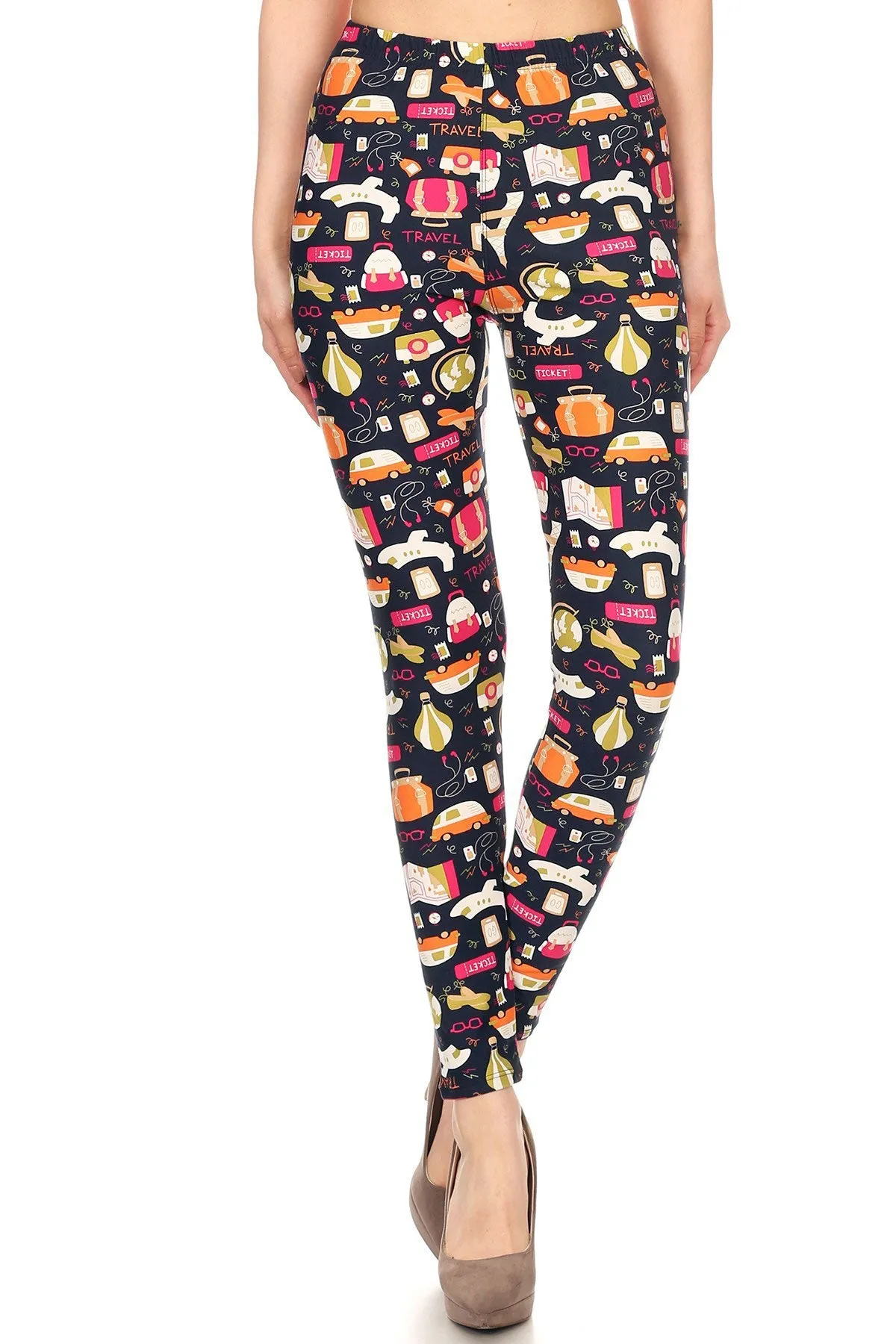 Women's Regular Travel Ticket Theme Pattern Printed Leggings