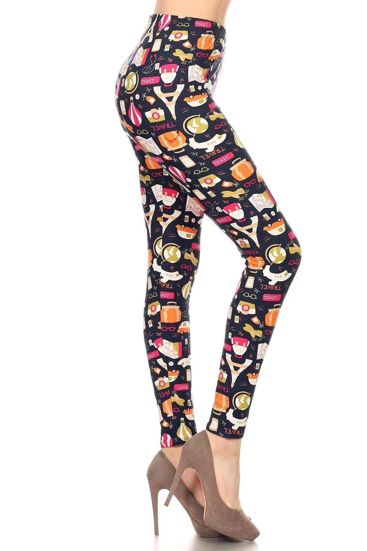 Women's Regular Travel Ticket Theme Pattern Printed Leggings