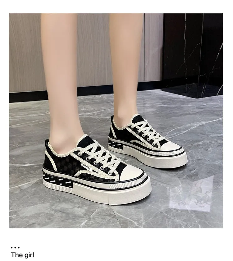 Women's Summer Canvas Checkered Pattern Vulcanized Low-Cut Shoes