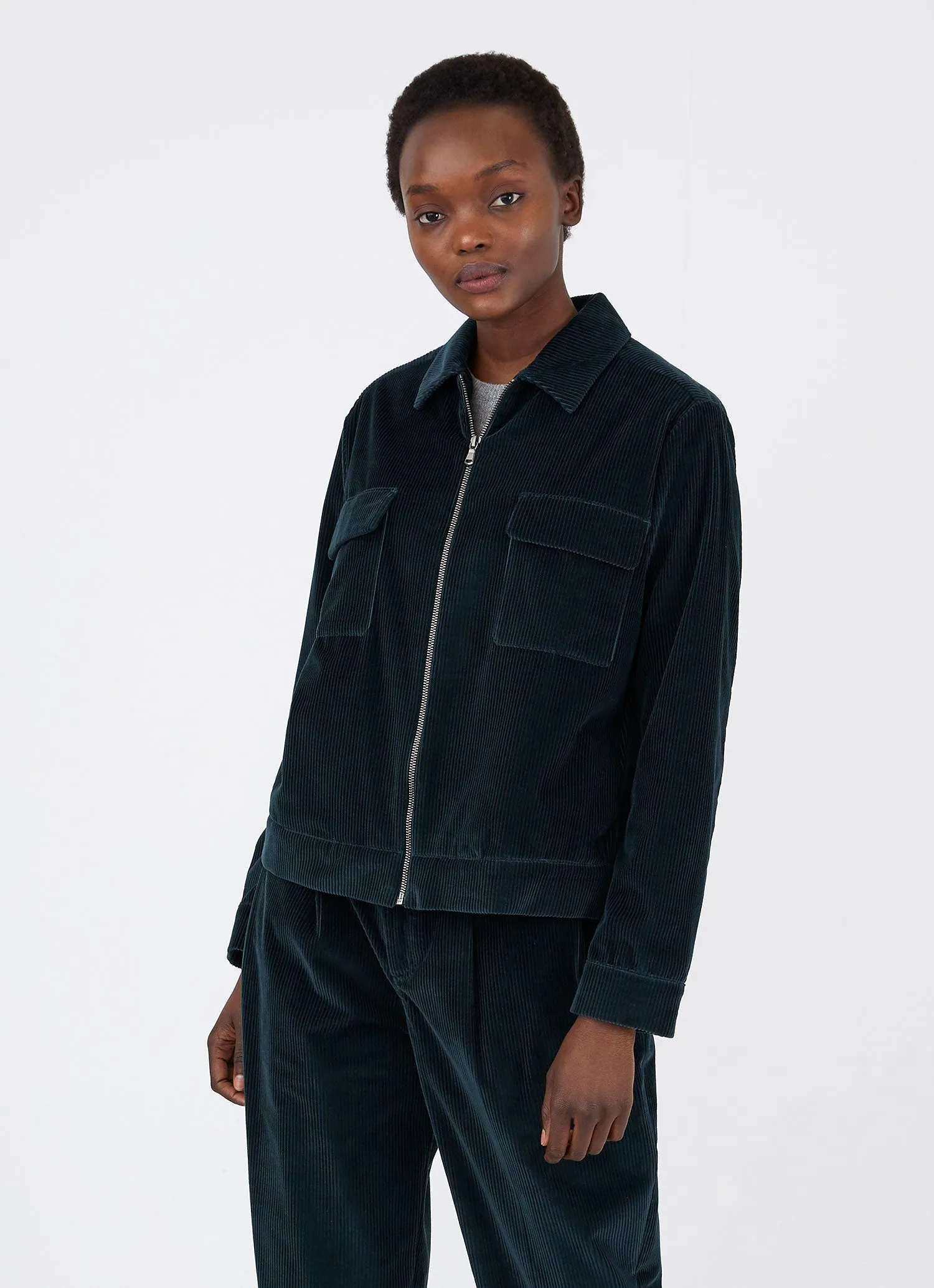 Women's Wide Wale Corduroy Zip Jacket in Forest