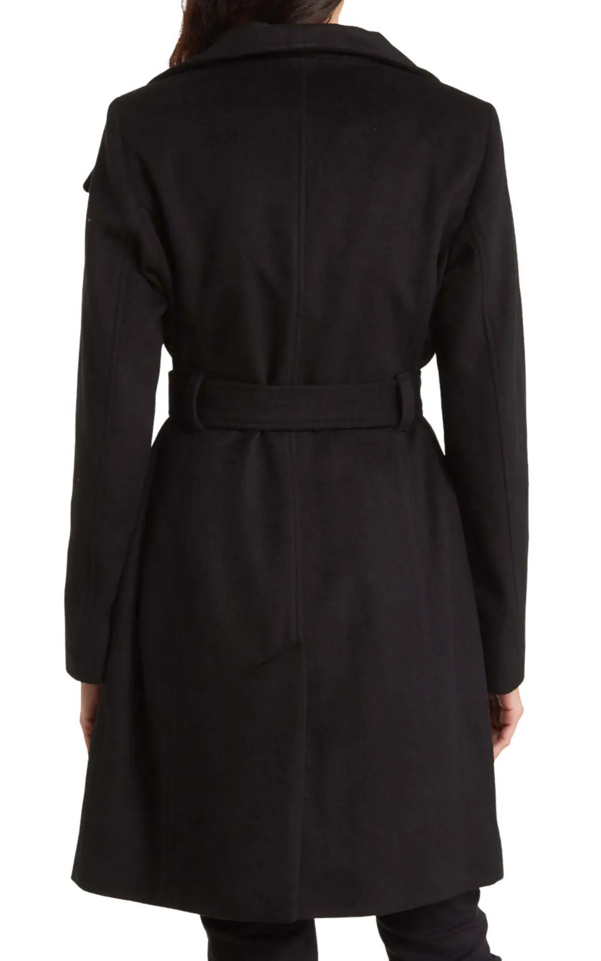 Wool Belted Wrap Coat - Solid Black