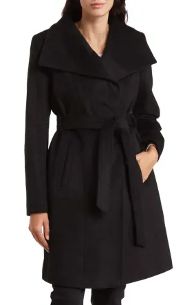 Wool Belted Wrap Coat - Solid Black