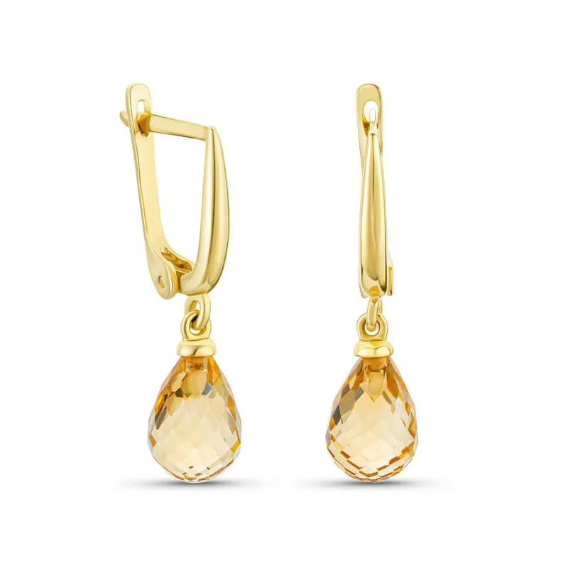 Yellow Gold Drop Earrings with Rose Cut Citrine, Lever Back