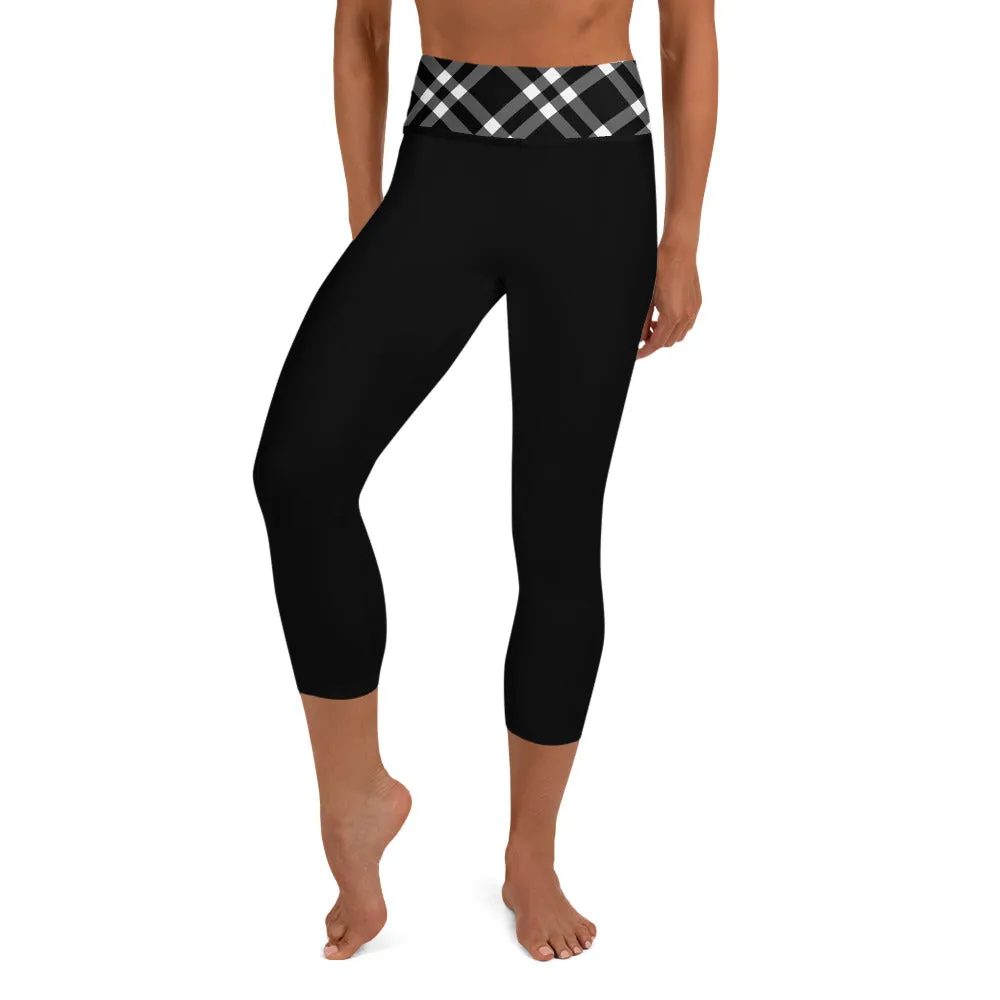 Yoga Capri Leggings Black and White Gingham