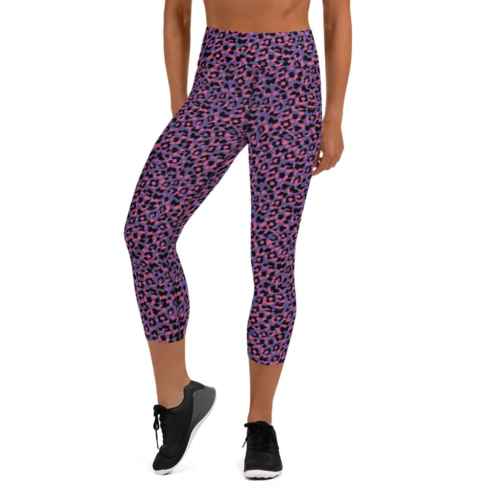 Yoga Capri Leggings in Vibrant Pink and Purple Animal Print