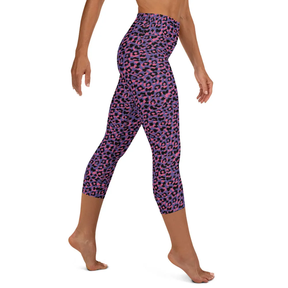 Yoga Capri Leggings in Vibrant Pink and Purple Animal Print