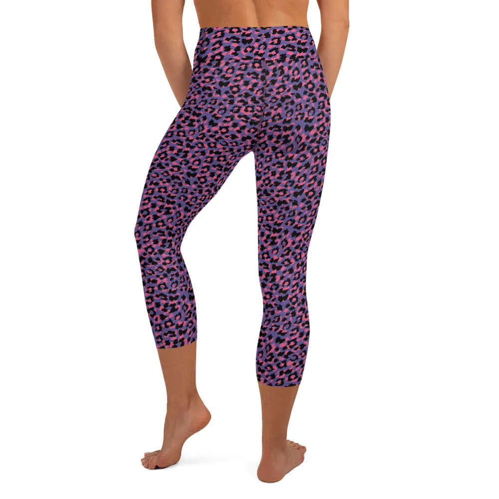 Yoga Capri Leggings in Vibrant Pink and Purple Animal Print