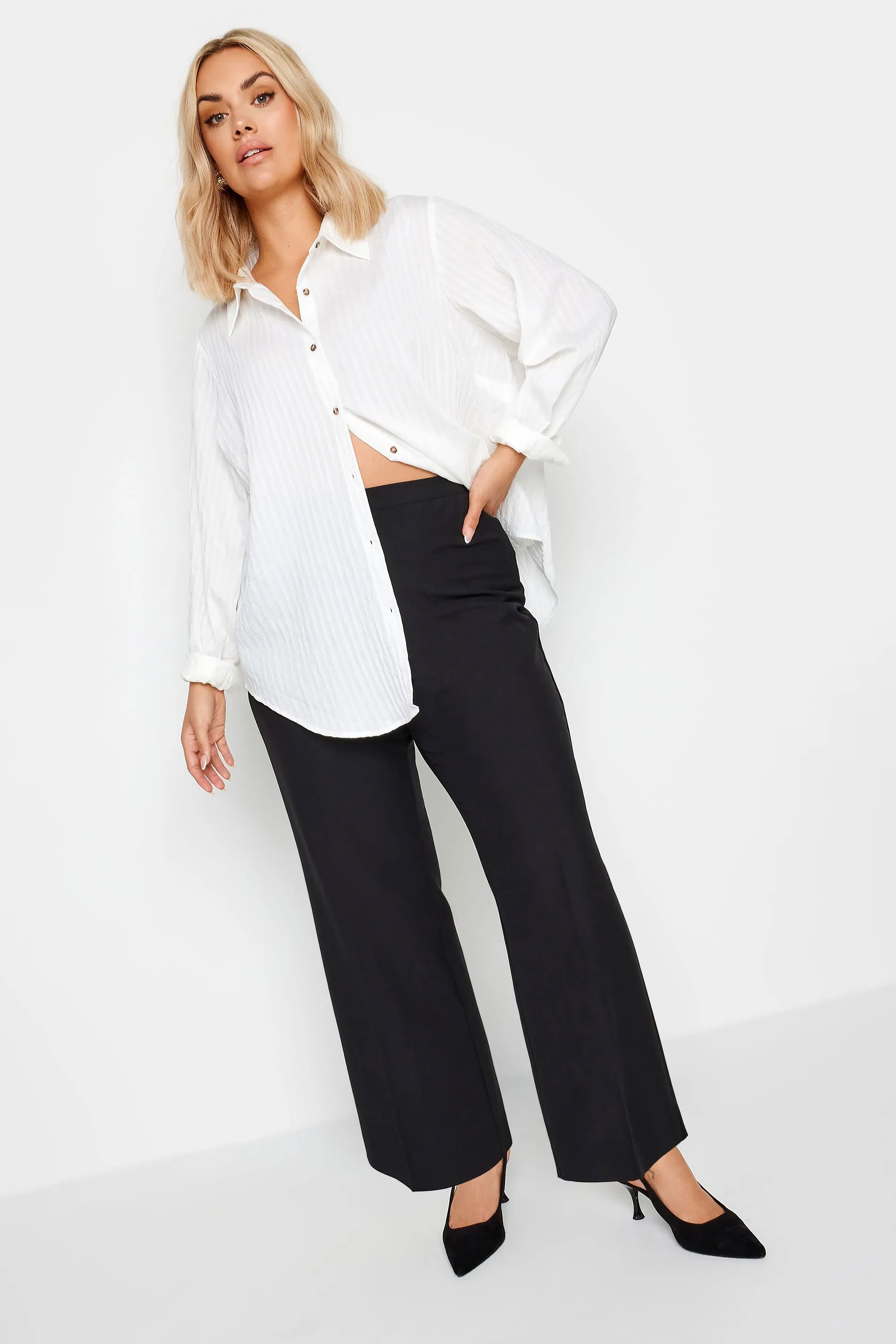 YOURS Curve Black Elasticated Stretch Straight Leg Trousers