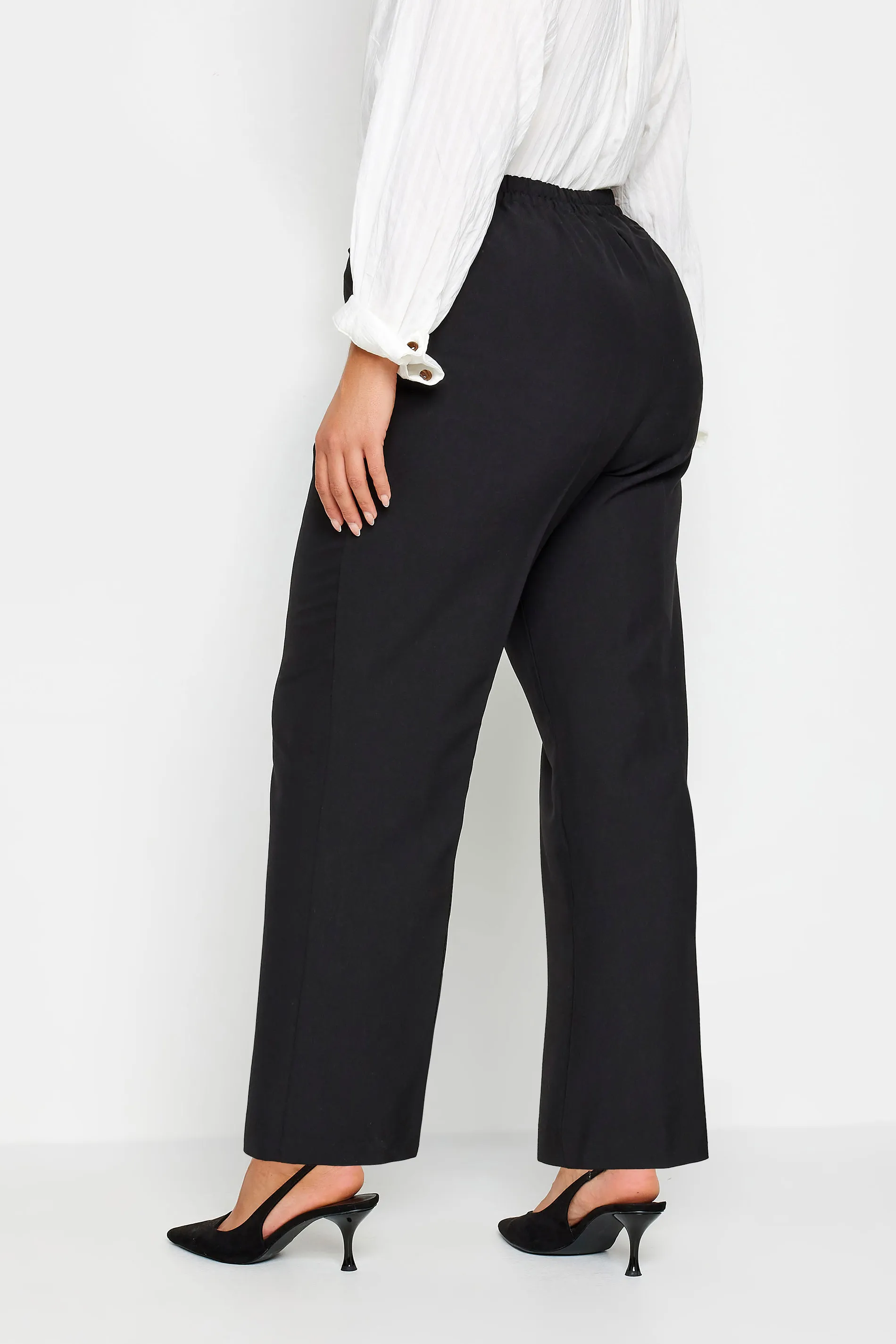 YOURS Curve Black Elasticated Stretch Straight Leg Trousers