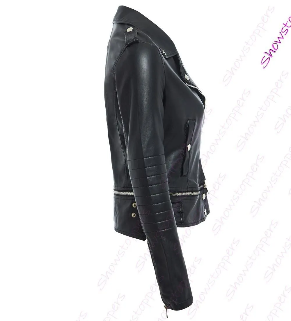  Zipped and Cropped Faux Leather Biker Jacket