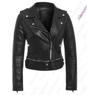  Zipped and Cropped Faux Leather Biker Jacket